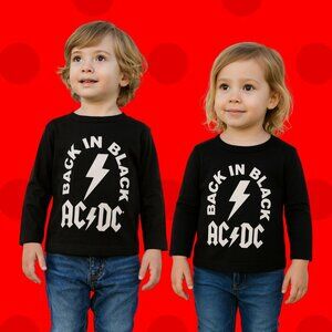 AC/DC "Back In Black" Kids Long Sleeve Band Tee Black Size 3T Rock Graphic Shirt